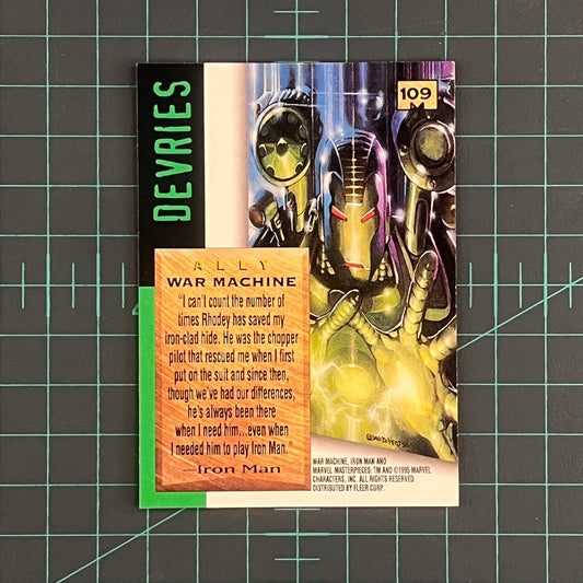 109 War Machine | Devries | 1995 | Marvel Masterpieces | Trading Card - RetroguySA