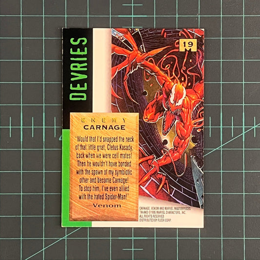 19 Carnage | Devries | 1995 | Marvel Masterpieces | Trading Card - RetroguySA