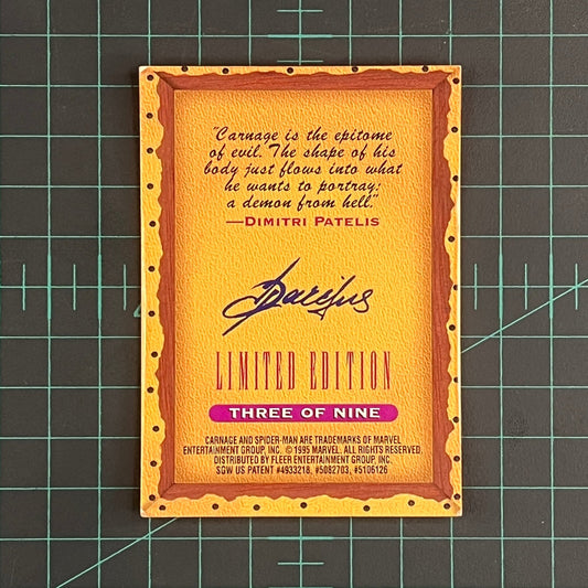 3 Carnage | Patelis | 1995 | Fleer Ultra Spider - Man Masterpieces | Trading Card - RetroguySA