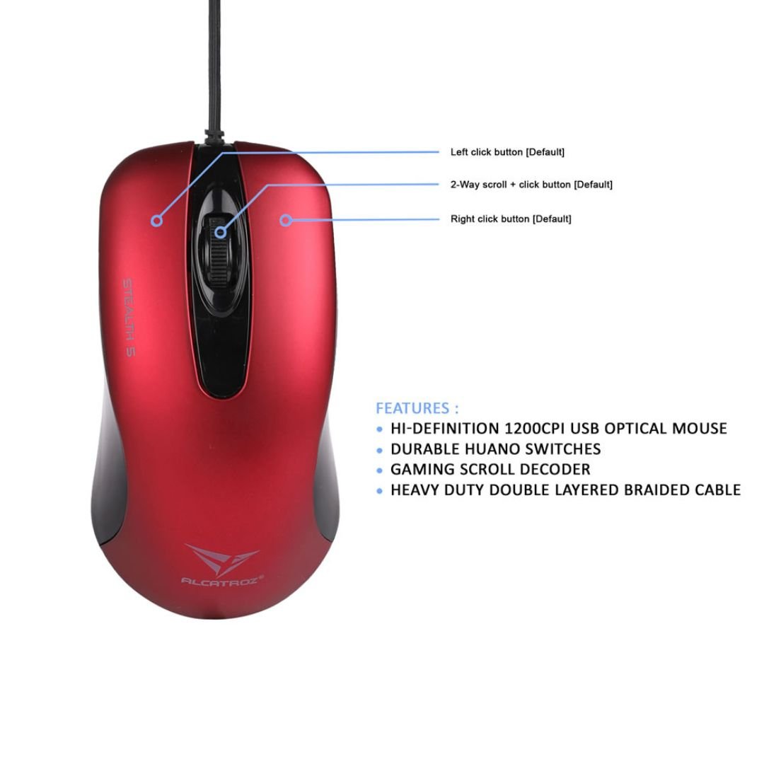 Alcatroz Stealth 5 USB Mouse - Metallic Red - RetroguySA