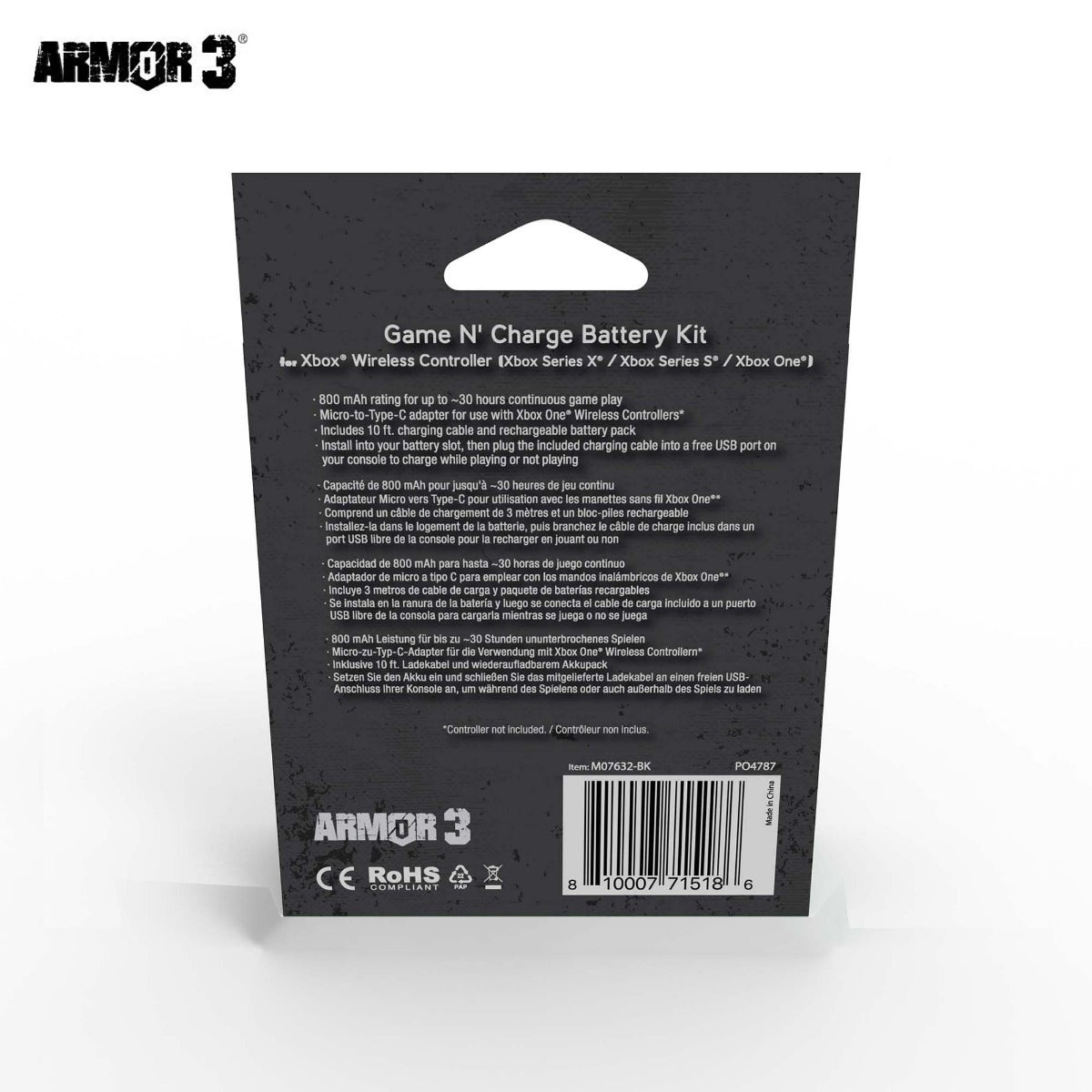 Armor3 Game N' Charge Battery Kit for Xbox Series X - Black - RetroguySA