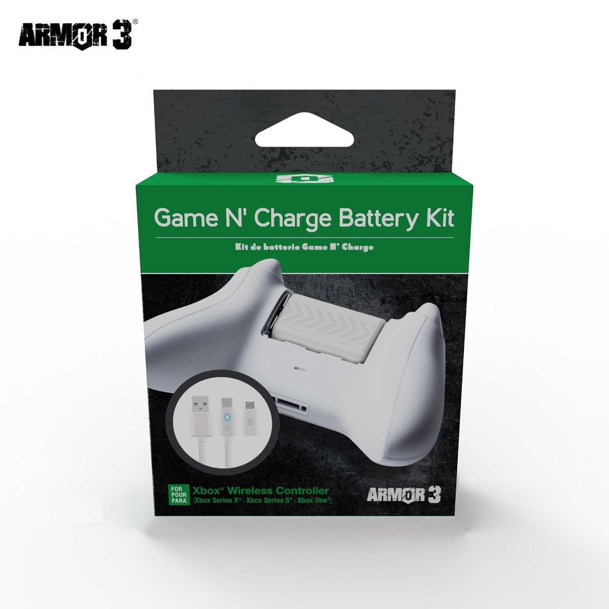 Armor3 Game N' Charge Battery Kit for Xbox Series X - White - RetroguySA