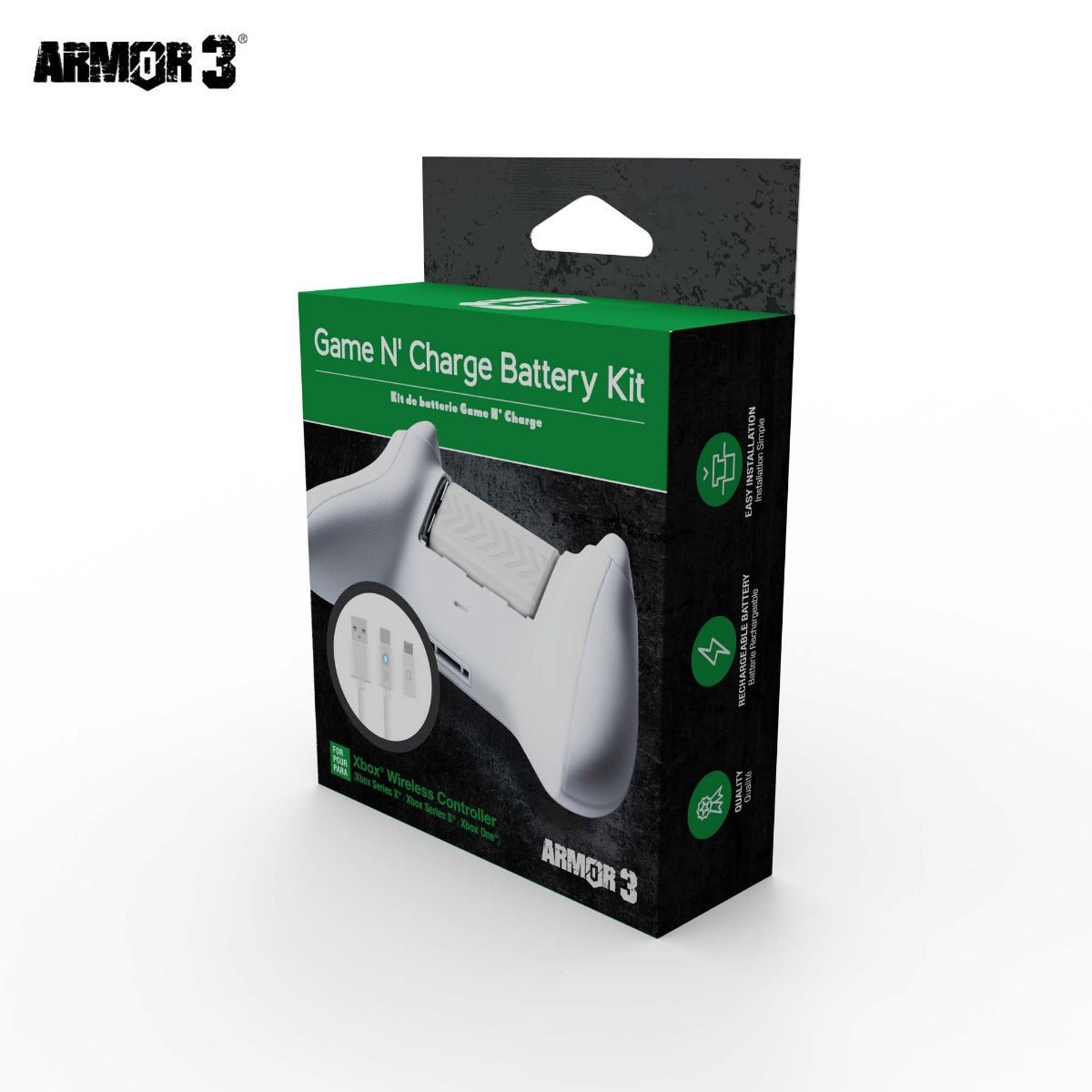 Armor3 Game N' Charge Battery Kit for Xbox Series X - White - RetroguySA