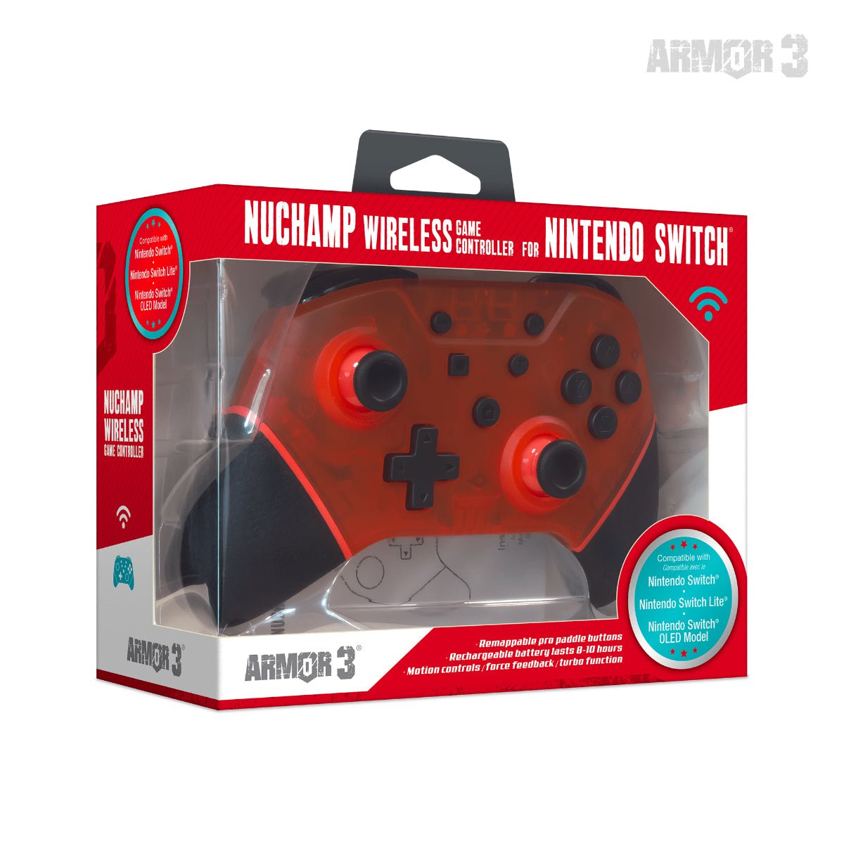 Armor3 NuChamp Wireless Switch Controller - Ruby Red - RetroguySA