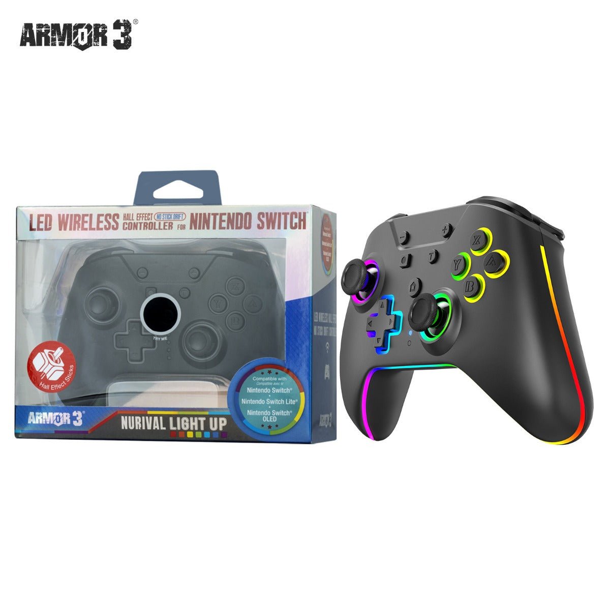 Armor3 NuRival Wireless Hall Effect Stick Game Controller For Switch - Black - RetroguySA