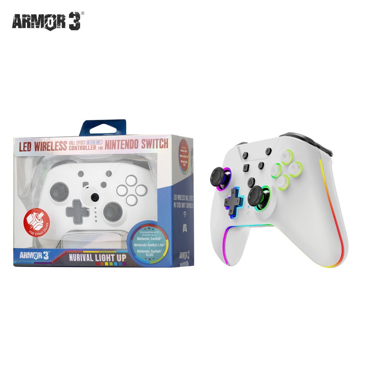 Armor3 NuRival Wireless Hall Effect Stick Game Controller For Switch - White - RetroguySA