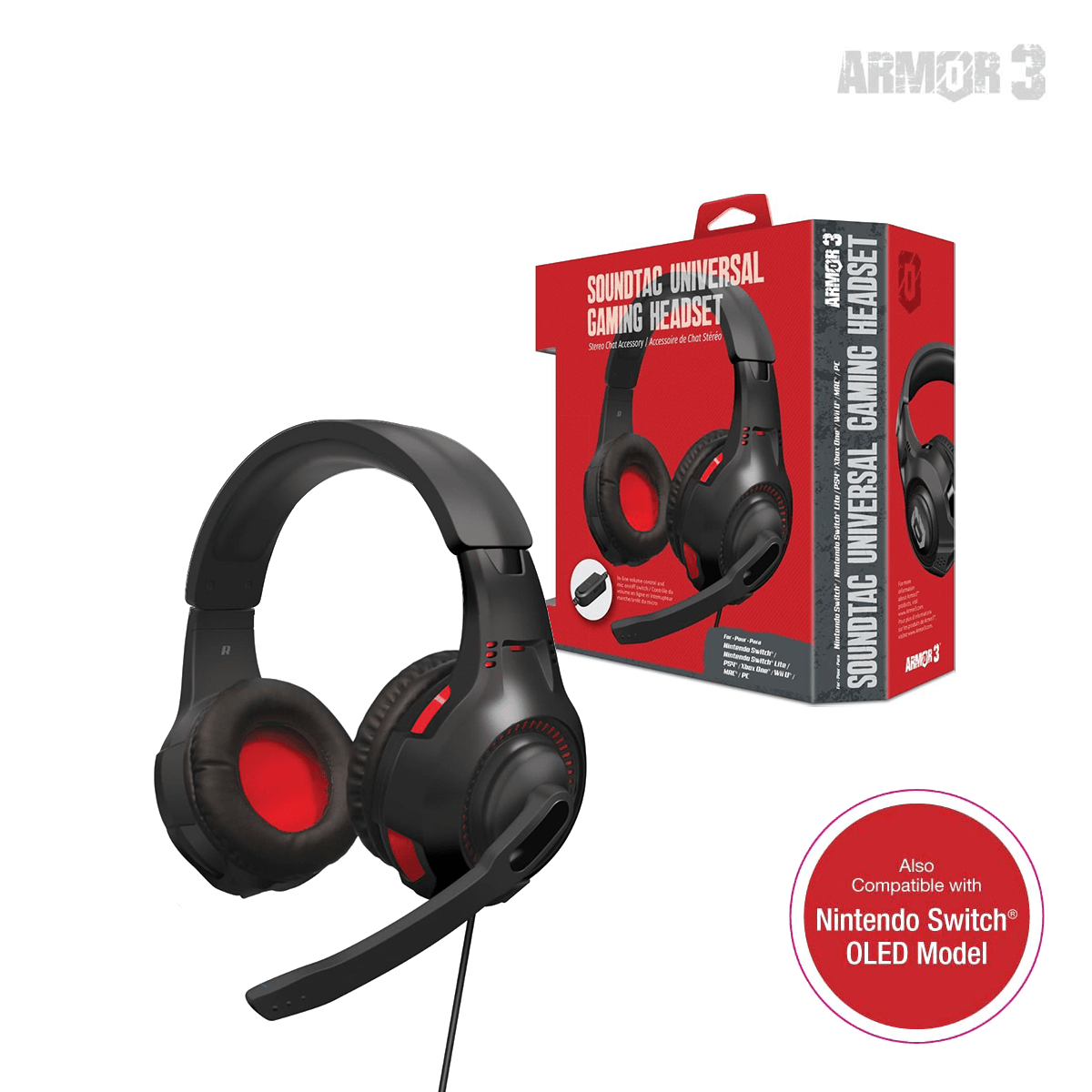 Armor3 SoundTac Universal Gaming Headset - Red - RetroguySA