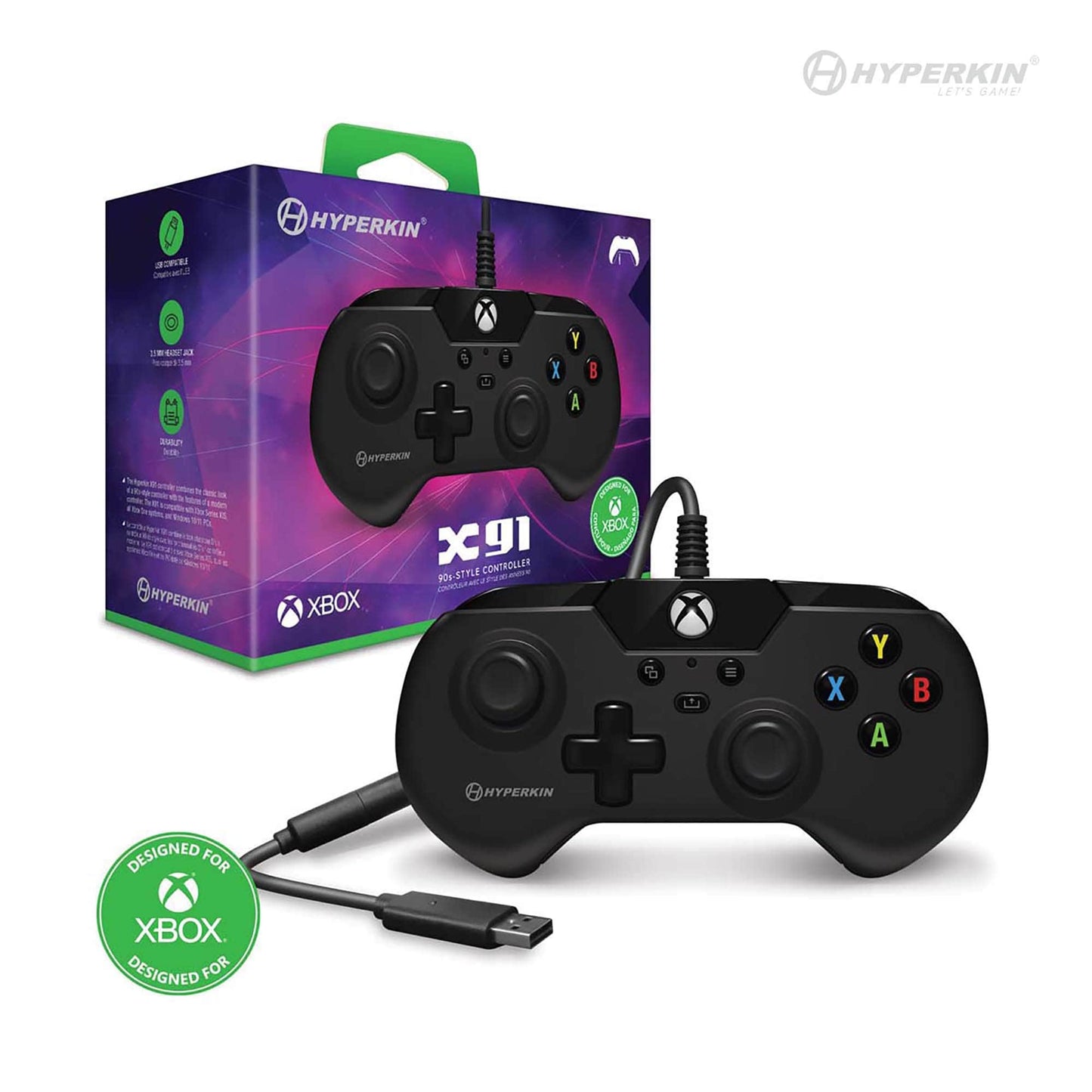 Hyperkin X91 Retro Wired Xbox Controller - Black - RetroguySA