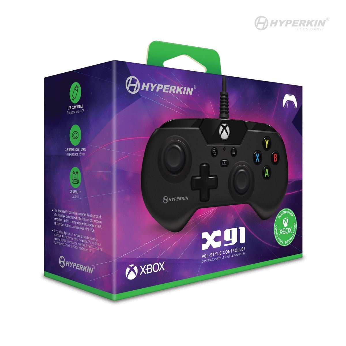 Hyperkin X91 Retro Wired Xbox Controller - Black - RetroguySA