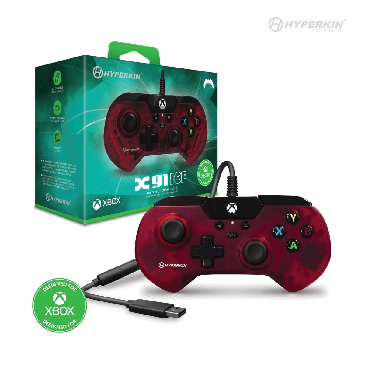 Hyperkin X91 Retro Wired Xbox Controller - Ruby Red - RetroguySA