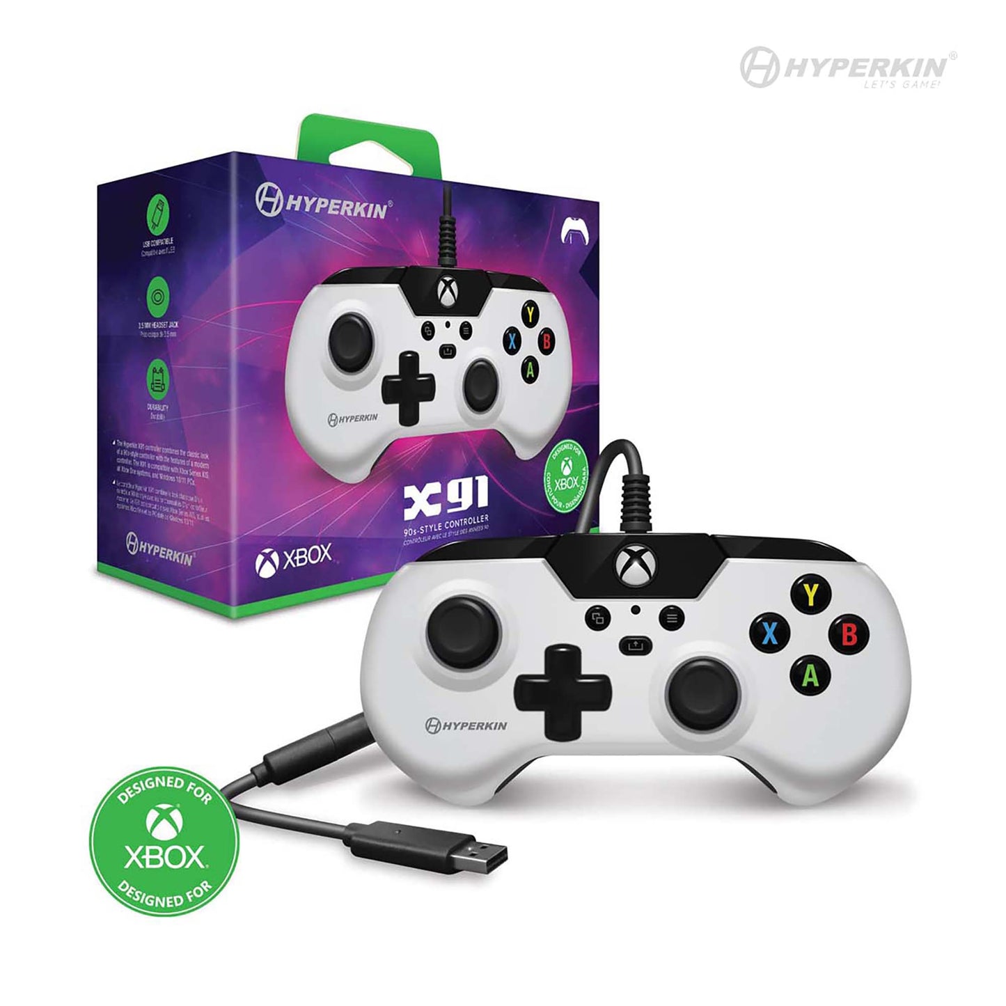 Hyperkin X91 Retro Wired Xbox Controller - White - RetroguySA