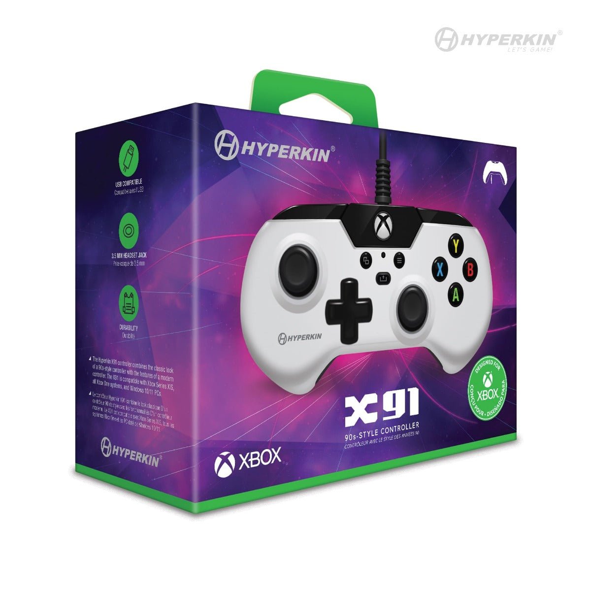 Hyperkin X91 Retro Wired Xbox Controller - White - RetroguySA