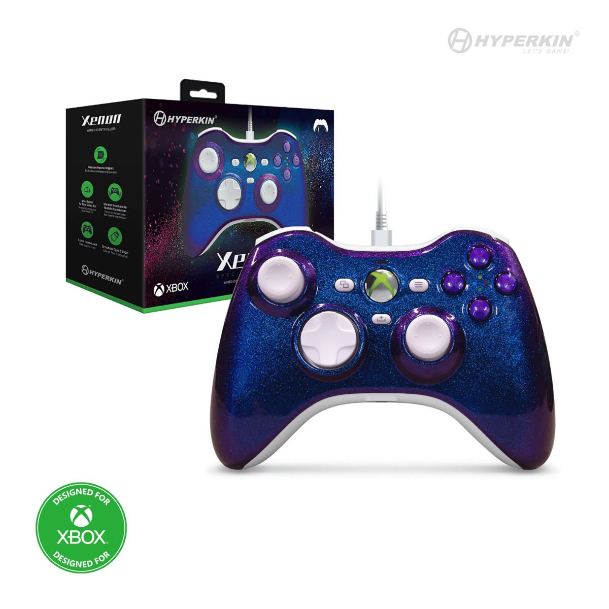 Hyperkin Xenon Wired Xbox Controller - Twilight Galaxy - RetroguySA
