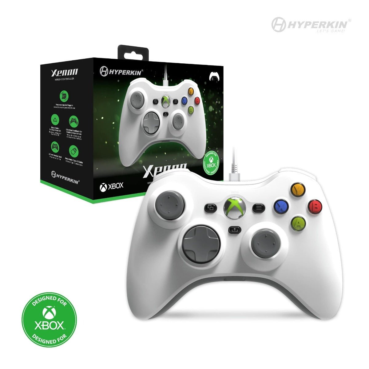 Hyperkin Xenon Wired Xbox Controller - White - RetroguySA