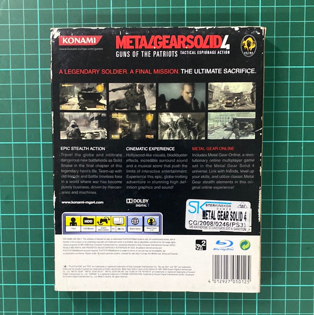 Metal Gear Solid 4 : Guns of the Patriots | Cardboard Cover | PlayStation 3 | PS3 | Used Game - RetroguySA