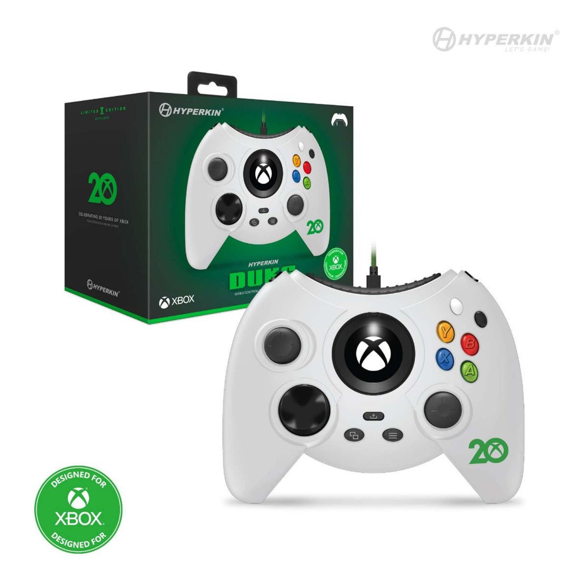 Hyperkin Xbox 20th Anniversary Limited Edition Duke Wired Xbox Controller - White - RetroguySA