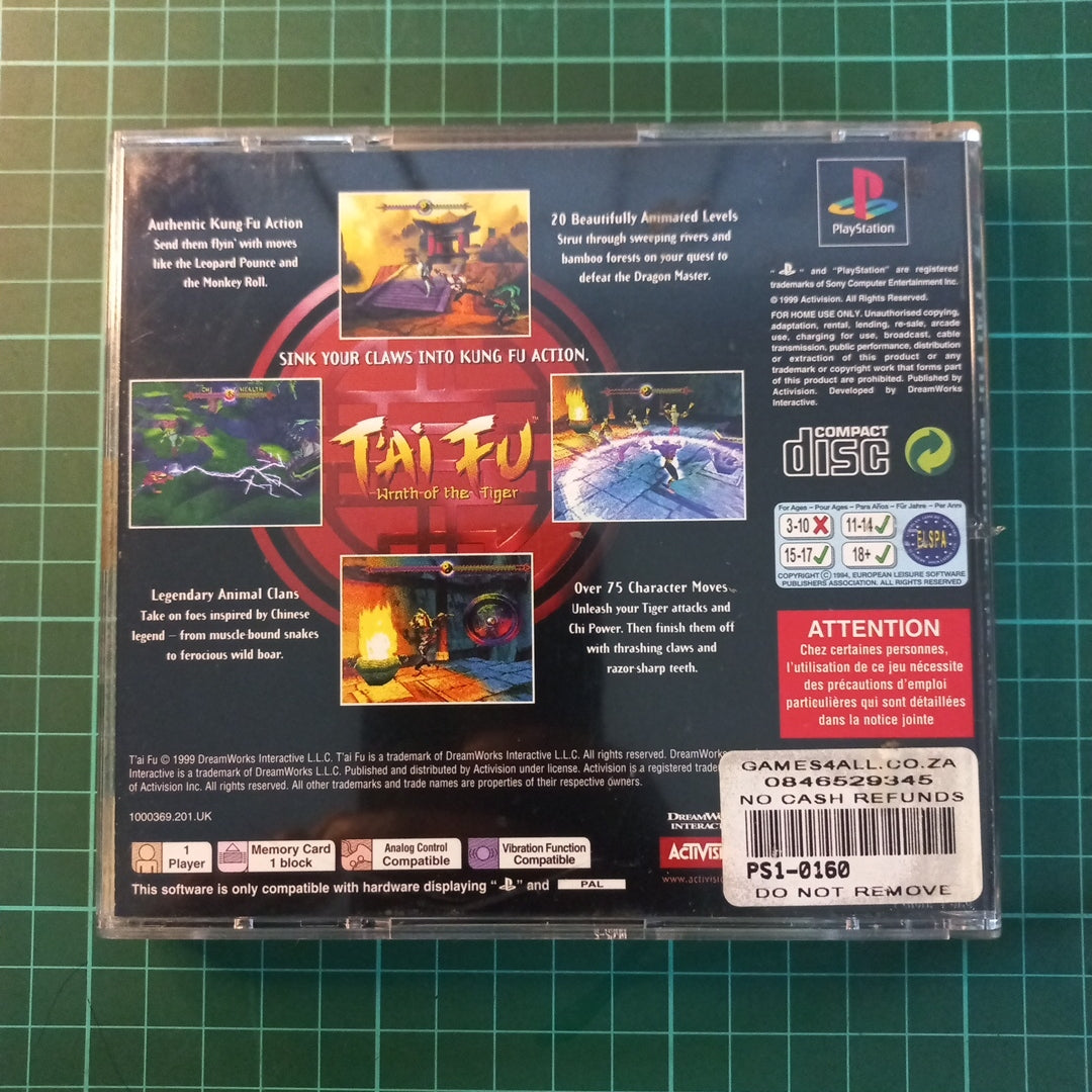 Tai Fu : wrath of the Tiger | Playstation 1 | PS1 | Used Game